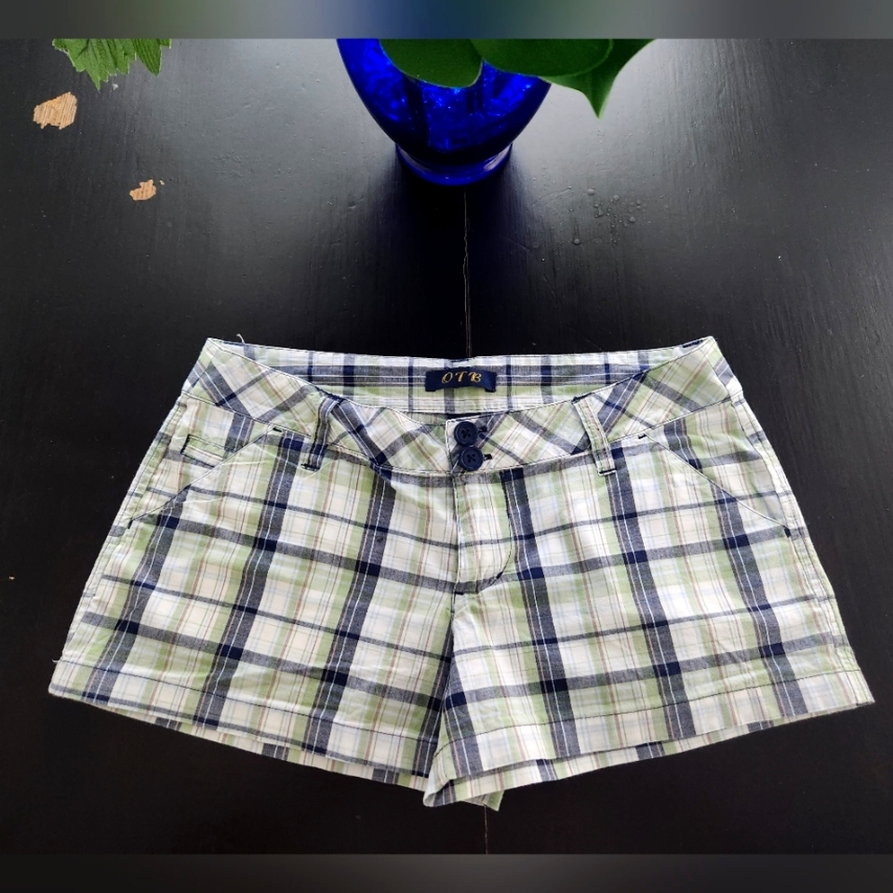 Green and Blue Plaid Shorts